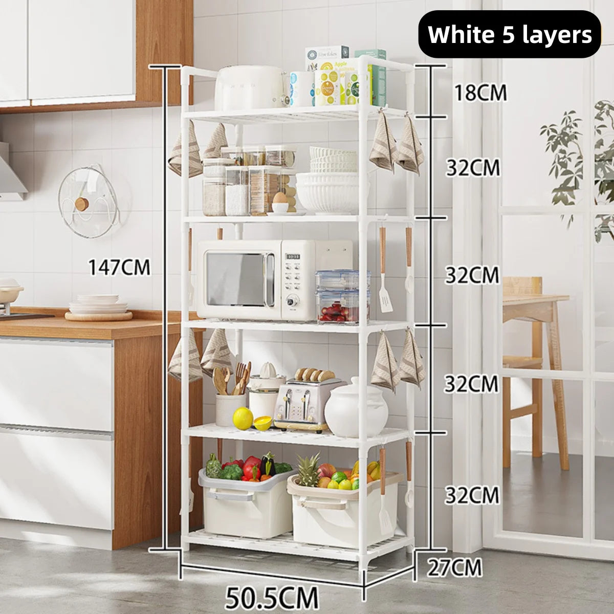 Kitchen Storage Rack - A Multi-Level, Multi-Functional Home Storage and Organizing Stand for Floors