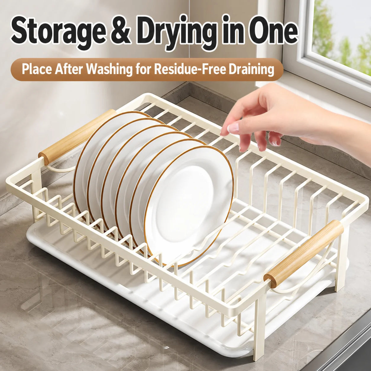 Kitchen Dish Drying Rack, Dish Rack with Drain Tray, Plate Rack, Countertop Organizer for Bowls, Cups, Utensils, Multiple Sizes