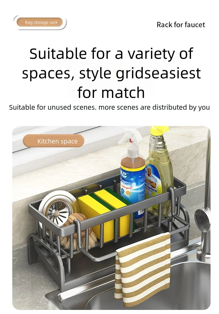 Kitchen Spice Storage Shelf with Drainage Rack, Installation Sink Organizer, Tap-Mounted Shelf for Home Kitchen Accessories