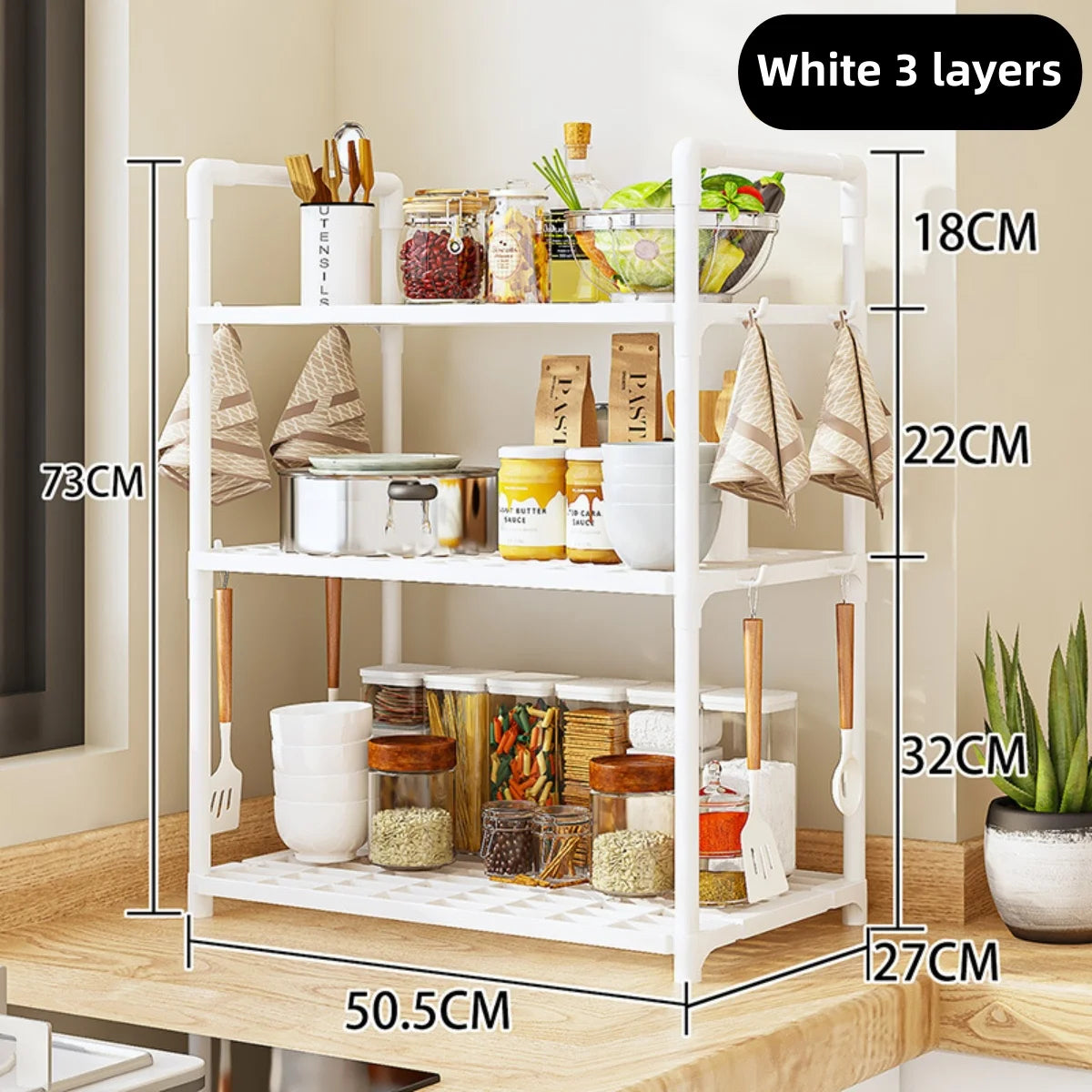 Kitchen Storage Rack - A Multi-Level, Multi-Functional Home Storage and Organizing Stand for Floors
