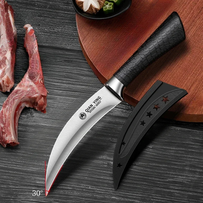 Kitchen Bone Removal Knife Kitchen Knife Made of Stainless Steel Sharp and Curved Blade with a Knife Sheath and Anti-Slip Handle