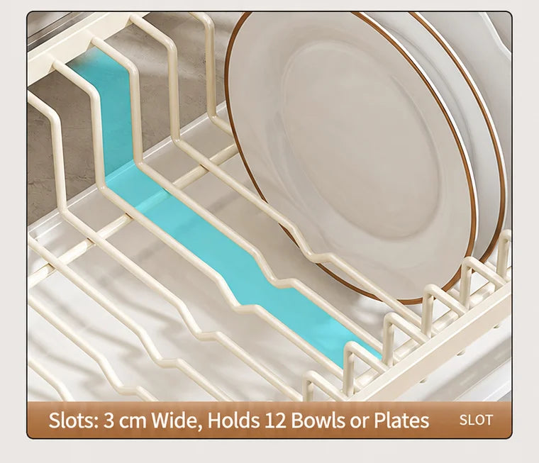 Kitchen Dish Drying Rack, Dish Rack with Drain Tray, Plate Rack, Countertop Organizer for Bowls, Cups, Utensils, Multiple Sizes