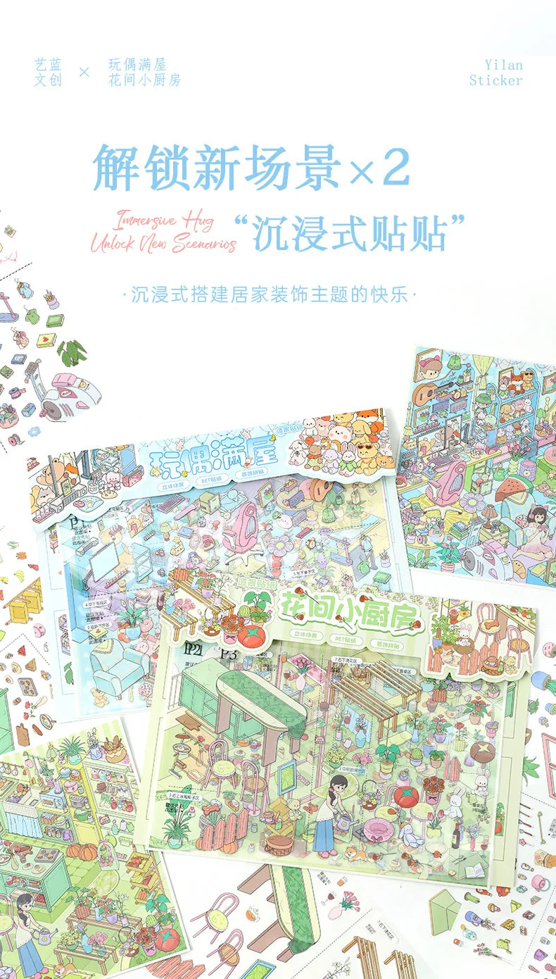 Kawaii The kitchen is busy  3D Game House  Landscape Sticker  DIY Pocket Cabin Scene festival gift
