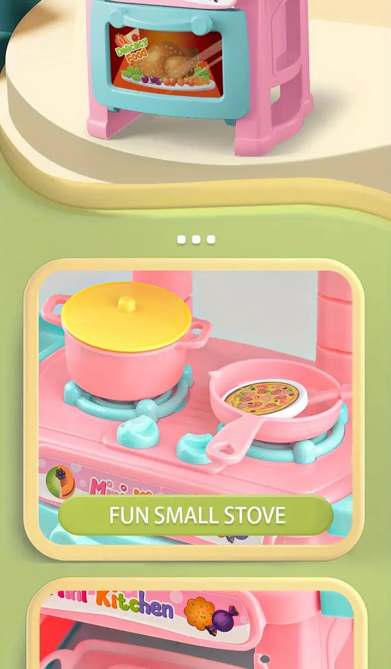 Mini Kitchen Counter Play Set DIY Simulated Cooking Food Tableware Play House Role Play Pretend Game Toy Gift Kid Boy Children