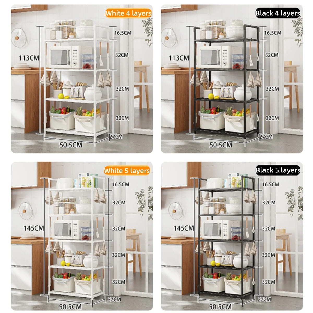 Kitchen Storage Rack - A Multi-Level, Multi-Functional Home Storage and Organizing Stand for Floors