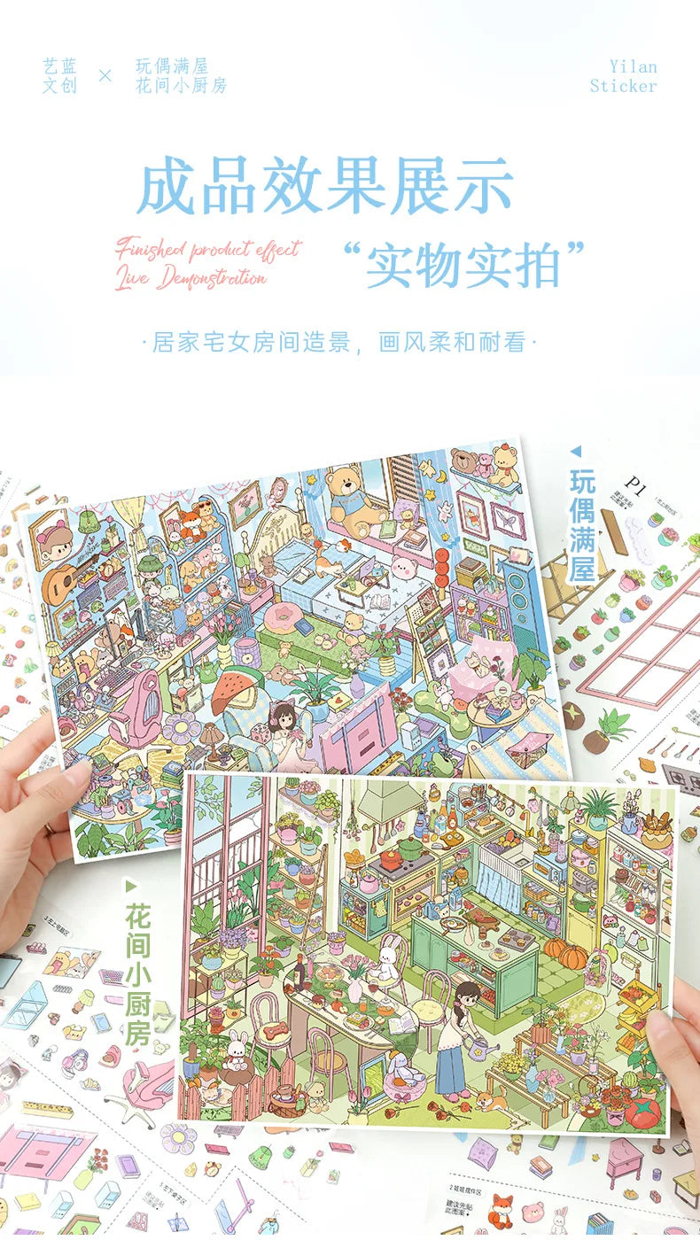 Kawaii The kitchen is busy  3D Game House  Landscape Sticker  DIY Pocket Cabin Scene festival gift