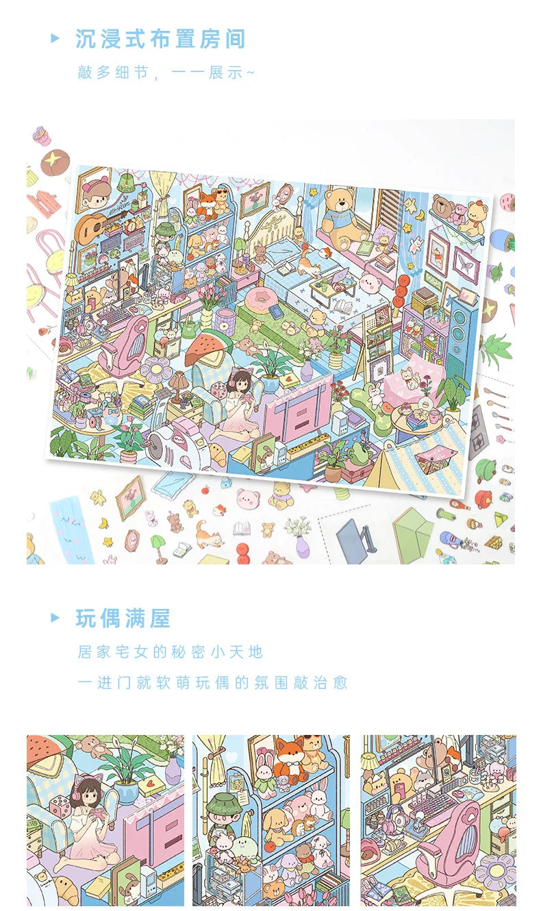 Kawaii The kitchen is busy  3D Game House  Landscape Sticker  DIY Pocket Cabin Scene festival gift