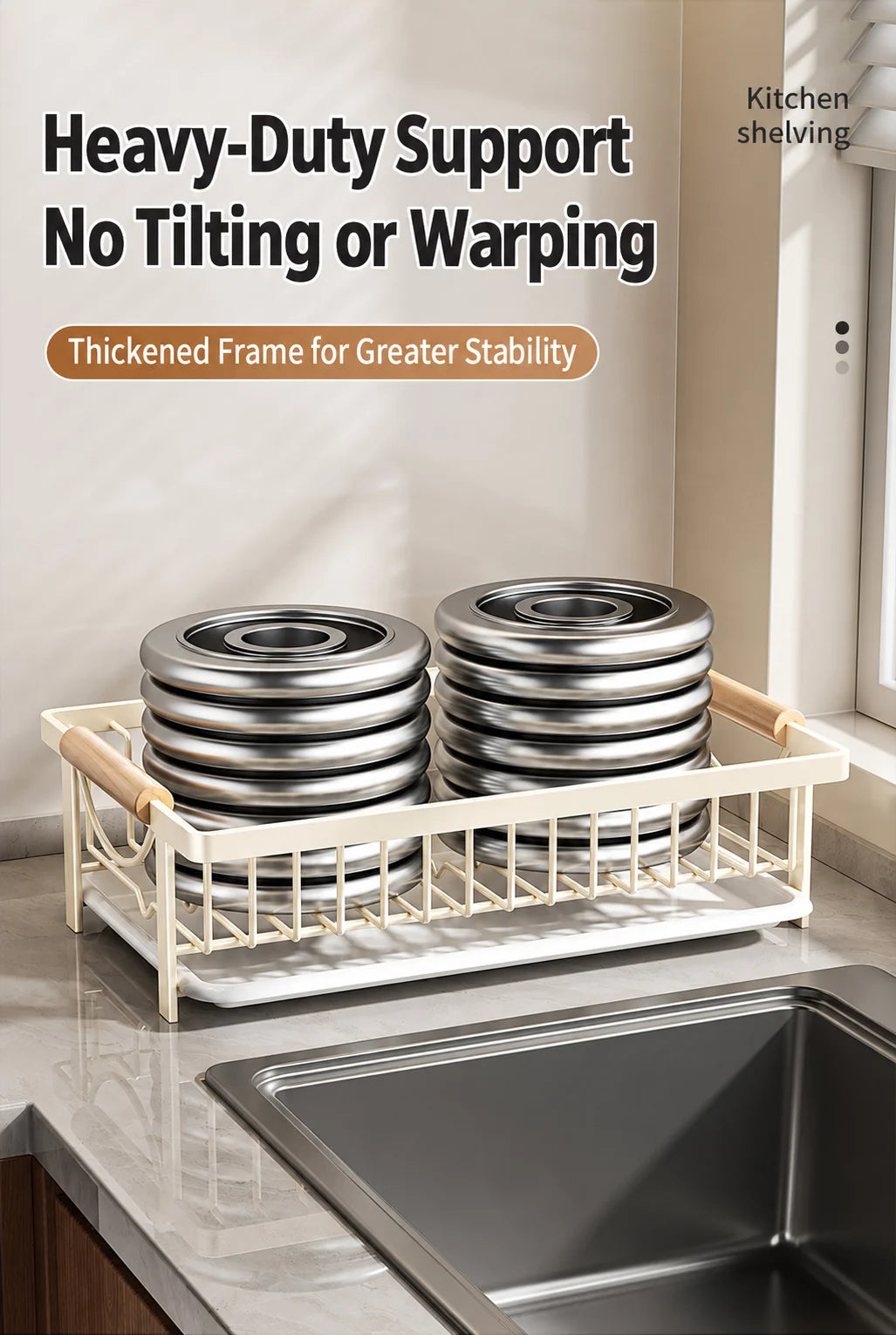 Kitchen Dish Drying Rack, Dish Rack with Drain Tray, Plate Rack, Countertop Organizer for Bowls, Cups, Utensils, Multiple Sizes