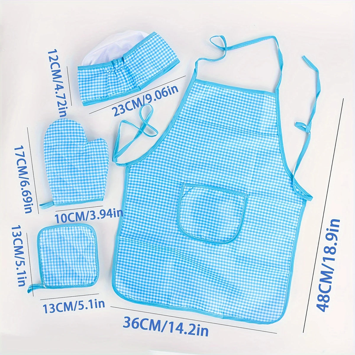 Children Playing House Role-Playing Kitchen Boys And Girls Dressing Up Clothes Chef Set Baking Cooking Tools Plaid Apron Toys